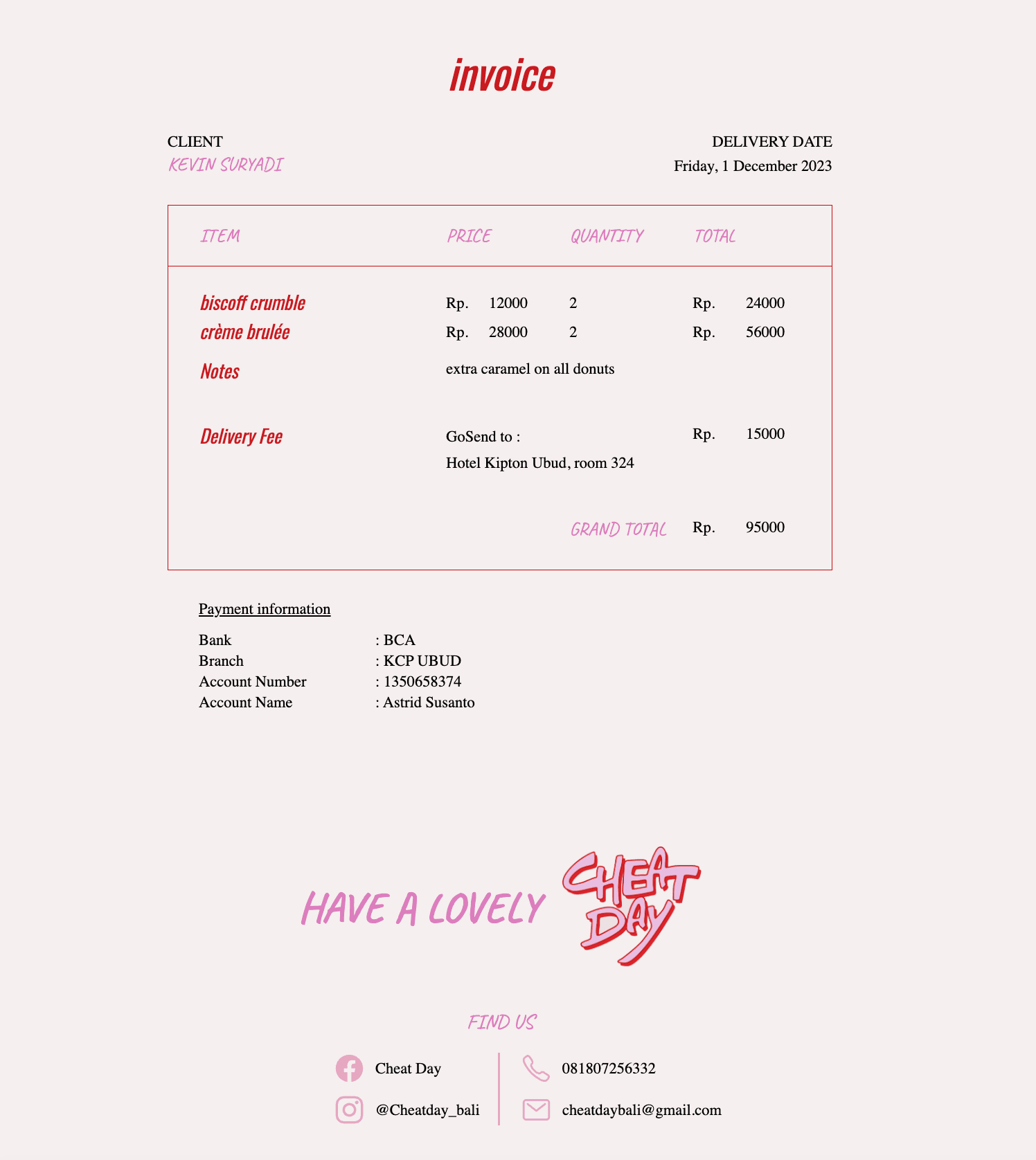 cheatday admin invoice